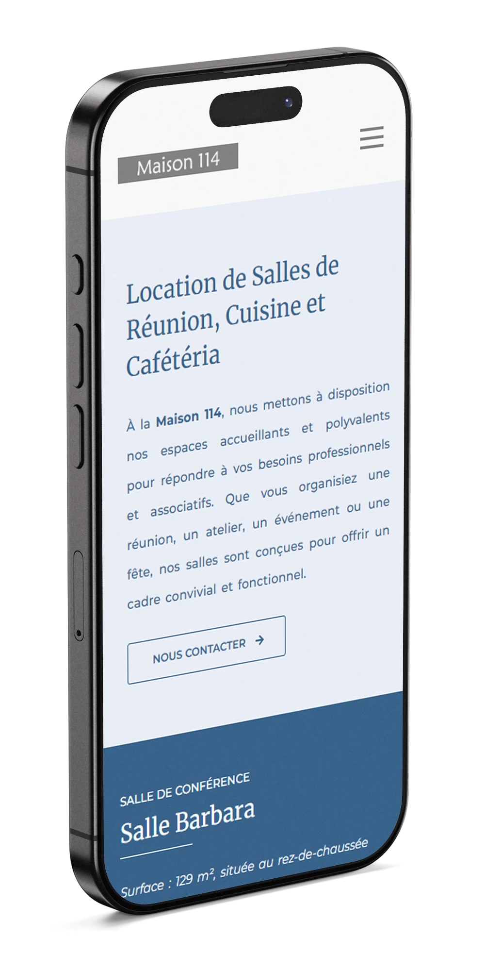 Image d'un mockup du site de Maison 114 sur iphone